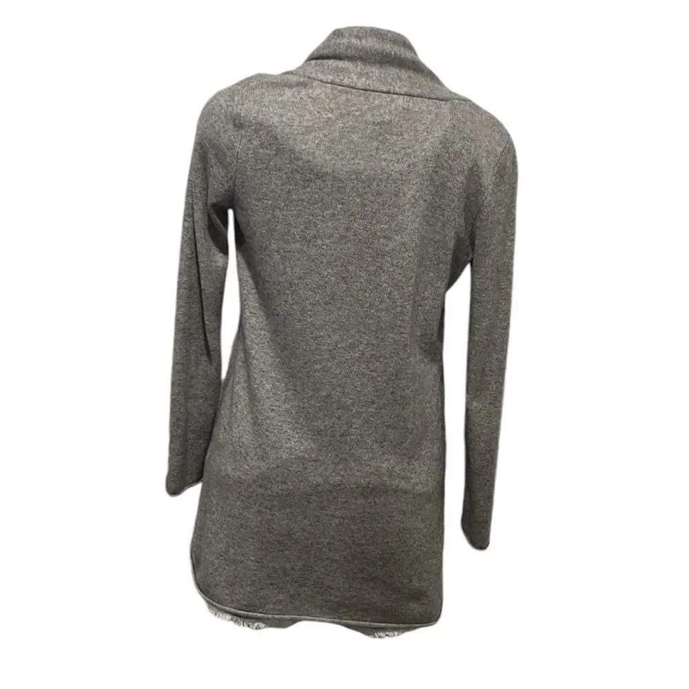 Neiman Marcus cashmere gray with tan trim open front cardigan XS